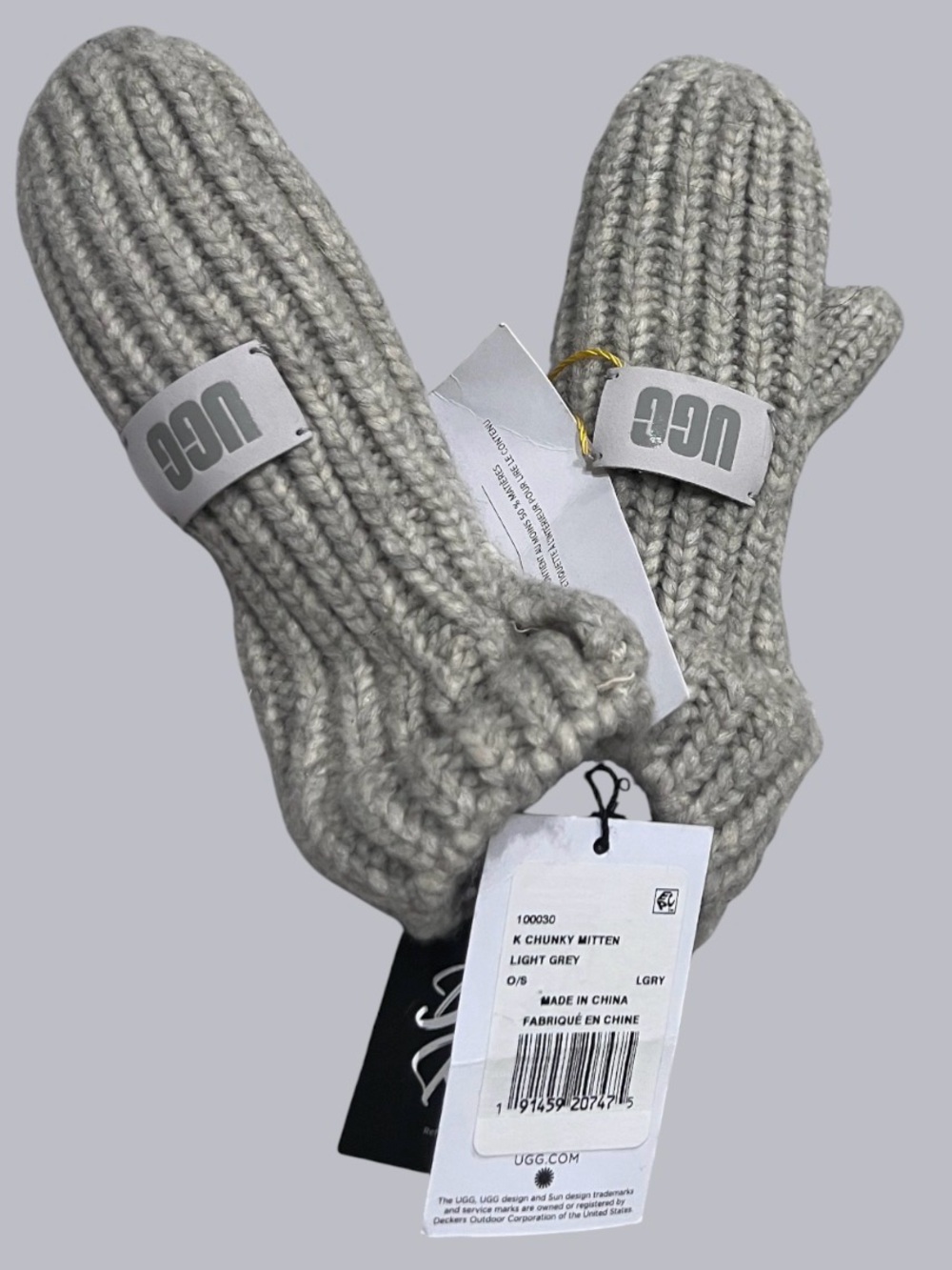 UGG Light Grey Chunky Knit Mittens